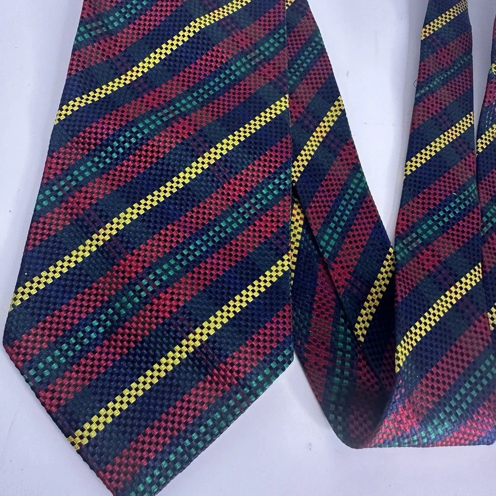 Daniel Hechter Italian Navy Red‎ Burgundy Striped Navy Yellow Silk Neck Tie